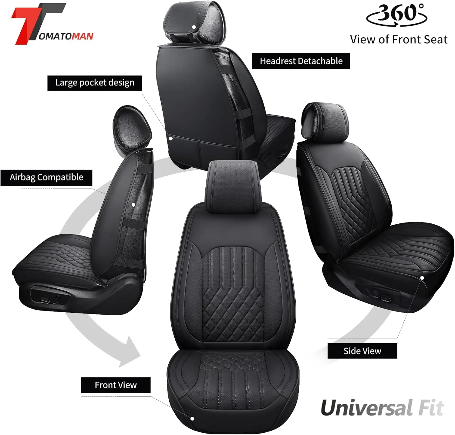 Tomatoman Artificial Leather Car Seat Covers Compatible with Lexus CT 200h Waterproof Anti-Dust Easy to Clean with Airbag Safe Design(2PCS Front/Black)