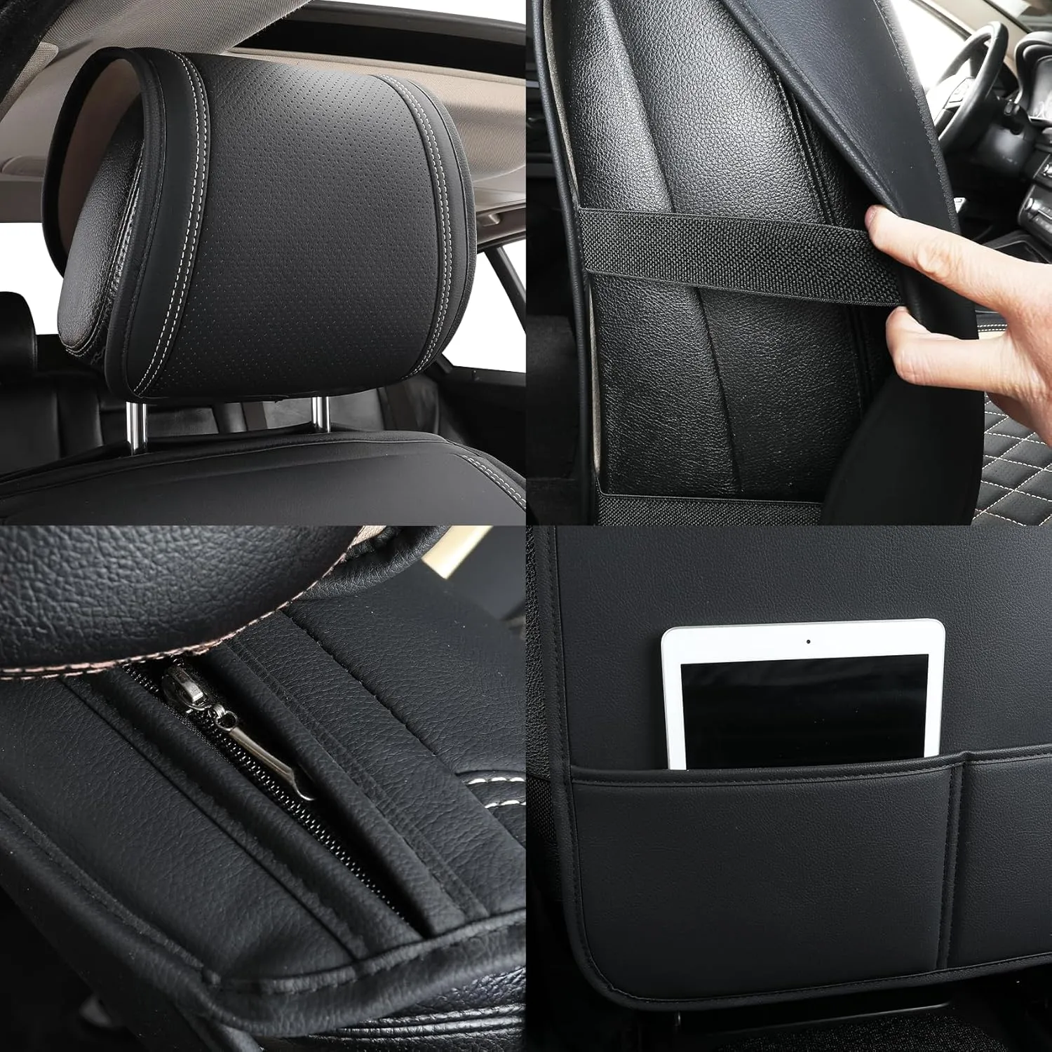 Tomatoman Synthetic Leather Car Seat Covers Compatible with Infiniti EX37 Waterproof Anti Dust Easy Installation Safety Airbag Compatible(2PCS Front/Black Gold)