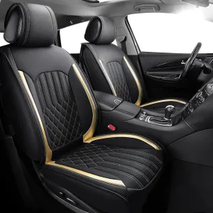 Tomatoman Synthetic Leather Car Seat Covers Compatible with Infiniti EX37 Waterproof Anti Dust Easy Installation Safety Airbag Compatible(2PCS Front/Black Gold)