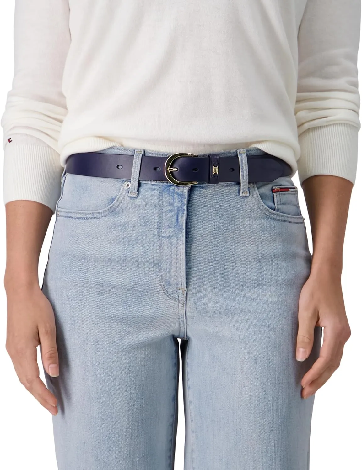 Tommy Hilfiger Women's TH Ornament Logo Casual Leather Belt for Jeans, Trousers and Dresses