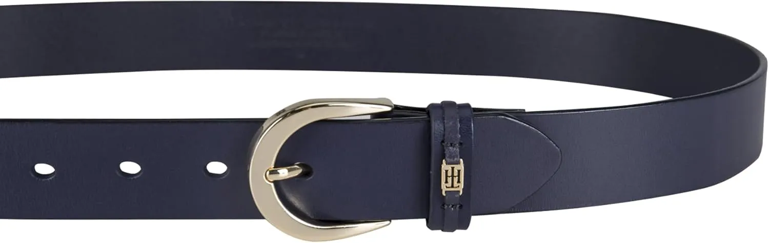 Tommy Hilfiger Women's TH Ornament Logo Casual Leather Belt for Jeans, Trousers and Dresses