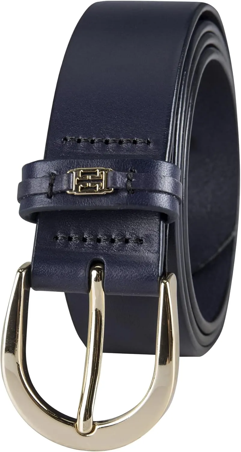 Tommy Hilfiger Women's TH Ornament Logo Casual Leather Belt for Jeans, Trousers and Dresses