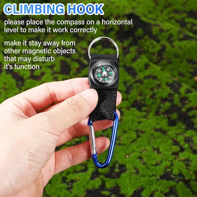 TOODOO 28 Pieces Belt Clip Compass Kids Compass Prize Belt Compass Keychain for Camo Birthday Party Supplies Outdoors Adventure Party Favors (Blue)