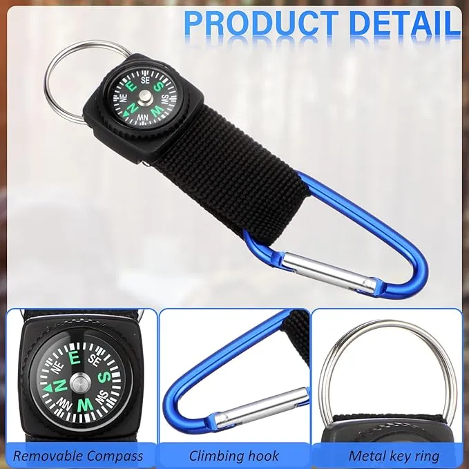 TOODOO 28 Pieces Belt Clip Compass Kids Compass Prize Belt Compass Keychain for Camo Birthday Party Supplies Outdoors Adventure Party Favors (Blue)