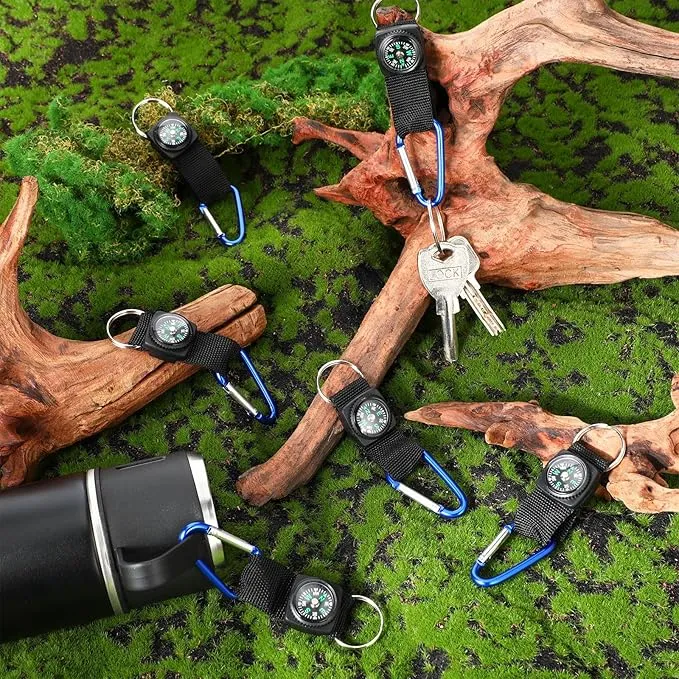 TOODOO 28 Pieces Belt Clip Compass Kids Compass Prize Belt Compass Keychain for Camo Birthday Party Supplies Outdoors Adventure Party Favors (Blue)