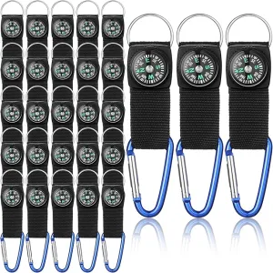 TOODOO 28 Pieces Belt Clip Compass Kids Compass Prize Belt Compass Keychain for Camo Birthday Party Supplies Outdoors Adventure Party Favors (Blue)