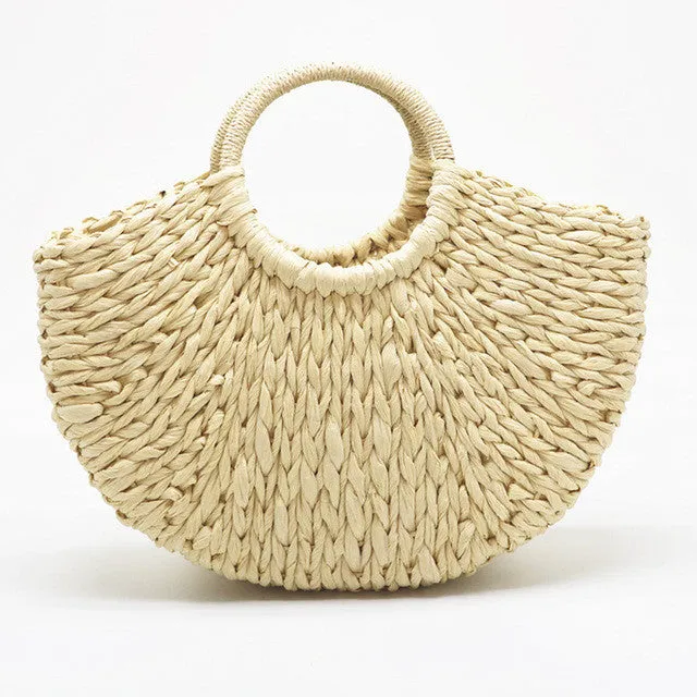 Top-selling Weaving Beach Easy-to-install Bag paper Women Bag Beach 2018 Moon new Bag Straw Wrapped Pompon Handmade Ladies shaped Bag