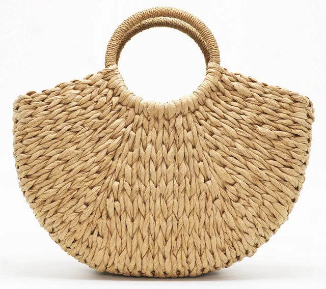 Top-selling Weaving Beach Easy-to-install Bag paper Women Bag Beach 2018 Moon new Bag Straw Wrapped Pompon Handmade Ladies shaped Bag