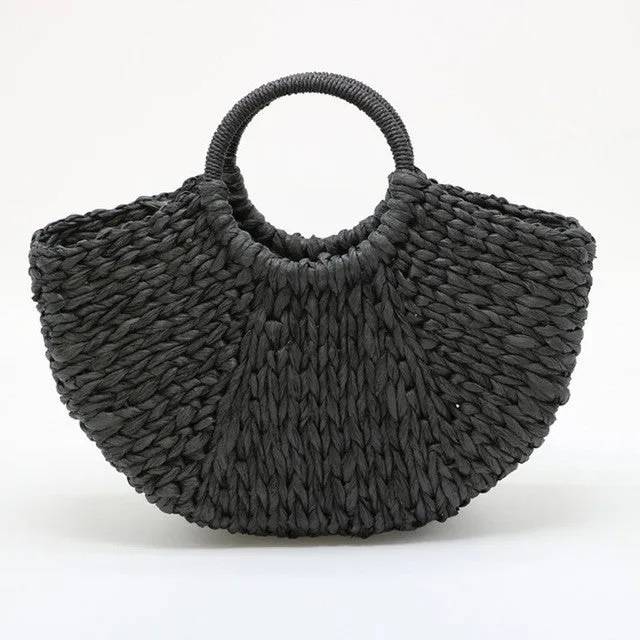 Top-selling Weaving Beach Easy-to-install Bag paper Women Bag Beach 2018 Moon new Bag Straw Wrapped Pompon Handmade Ladies shaped Bag