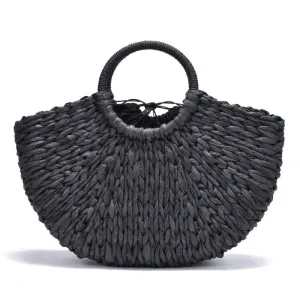 Top-selling Weaving Beach Easy-to-install Bag paper Women Bag Beach 2018 Moon new Bag Straw Wrapped Pompon Handmade Ladies shaped Bag