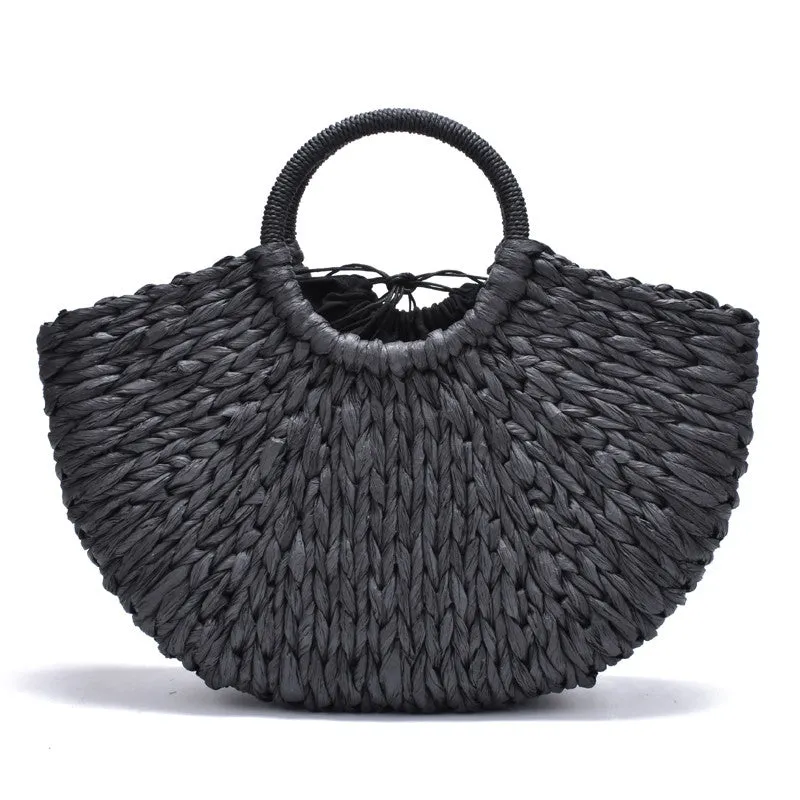 Top-selling Weaving Beach Easy-to-install Bag paper Women Bag Beach 2018 Moon new Bag Straw Wrapped Pompon Handmade Ladies shaped Bag