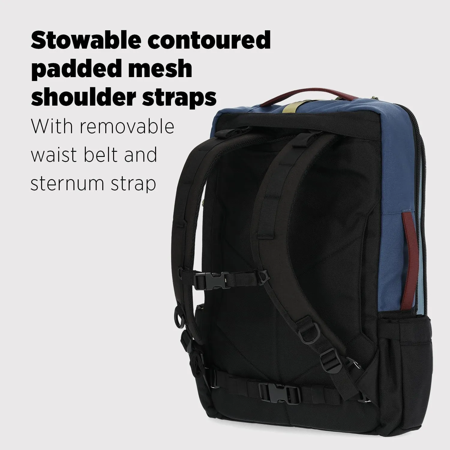 Topo Designs Global Travel Bag 30-40 Liter - Carry-on Compliant Versatile Pack, 3 Carry Options, External Laptop Sleeve (Original, 30L, Navy)