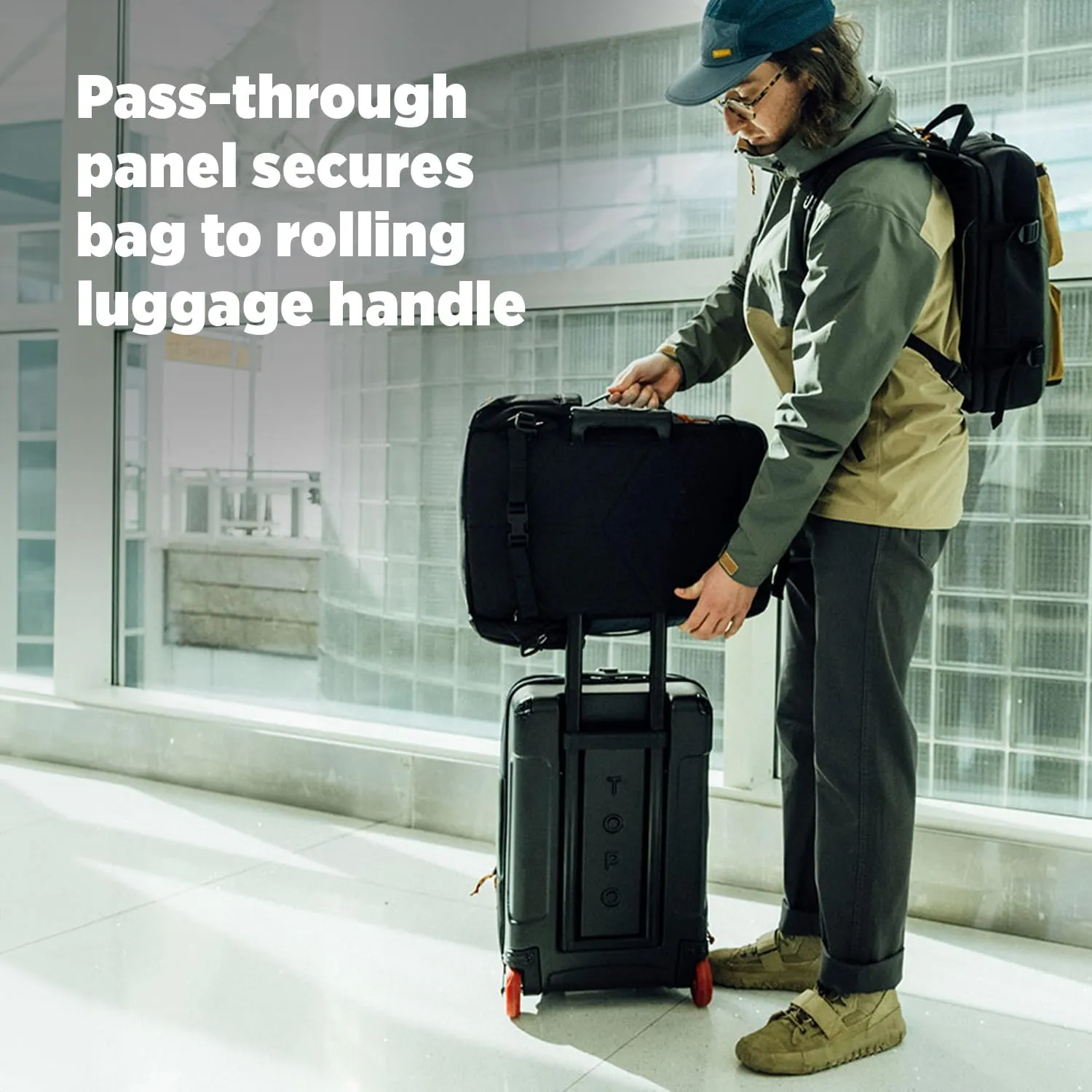 Topo Designs Global Travel Bag 30-40 Liter - Carry-on Compliant Versatile Pack, 3 Carry Options, External Laptop Sleeve (Original, 30L, Navy)