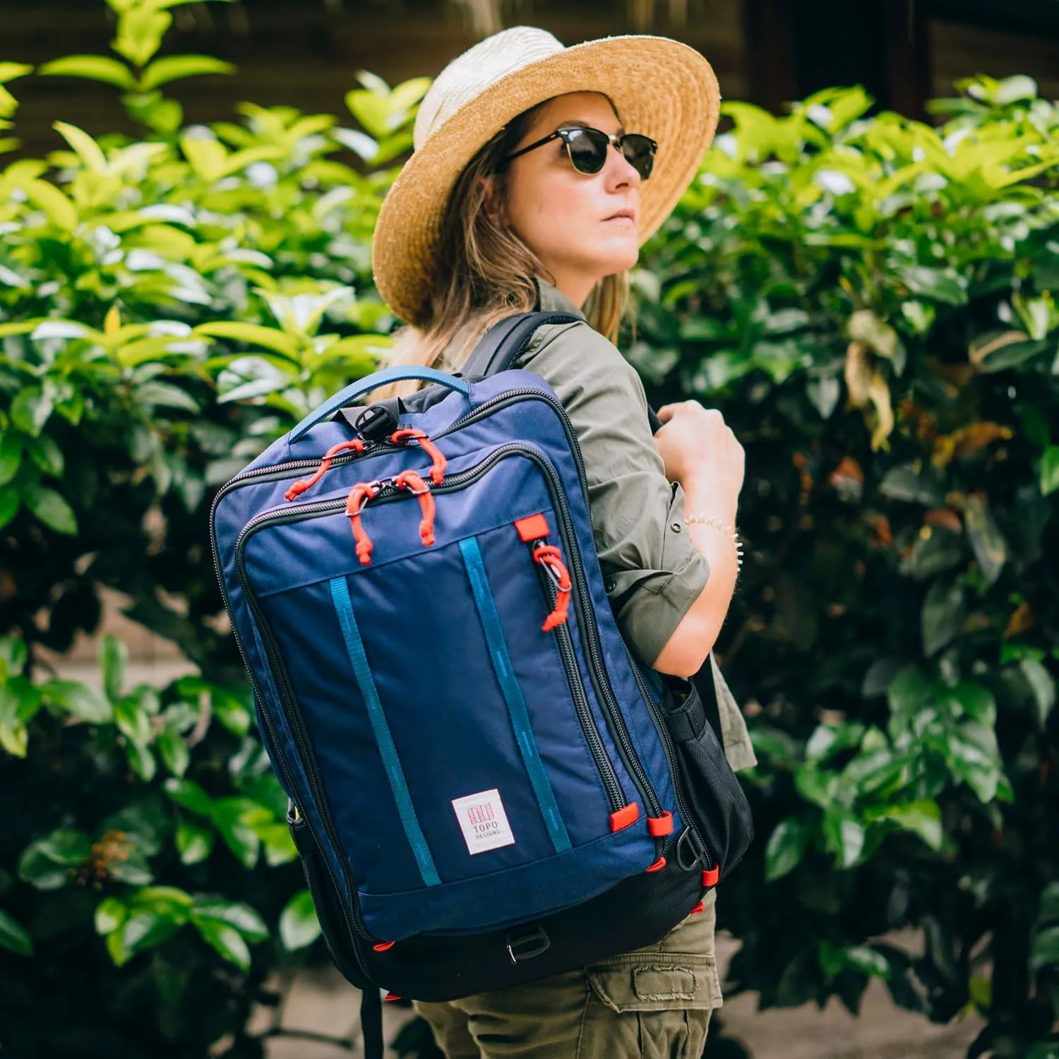 Topo Designs Global Travel Bag 30-40 Liter - Carry-on Compliant Versatile Pack, 3 Carry Options, External Laptop Sleeve (Original, 30L, Navy)