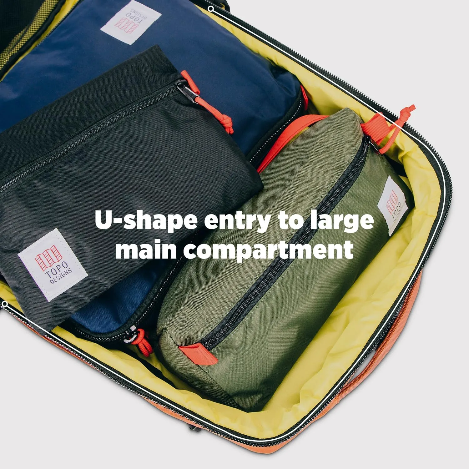 Topo Designs Global Travel Bag 30-40 Liter - Carry-on Compliant Versatile Pack, 3 Carry Options, External Laptop Sleeve (Original, 30L, Navy)