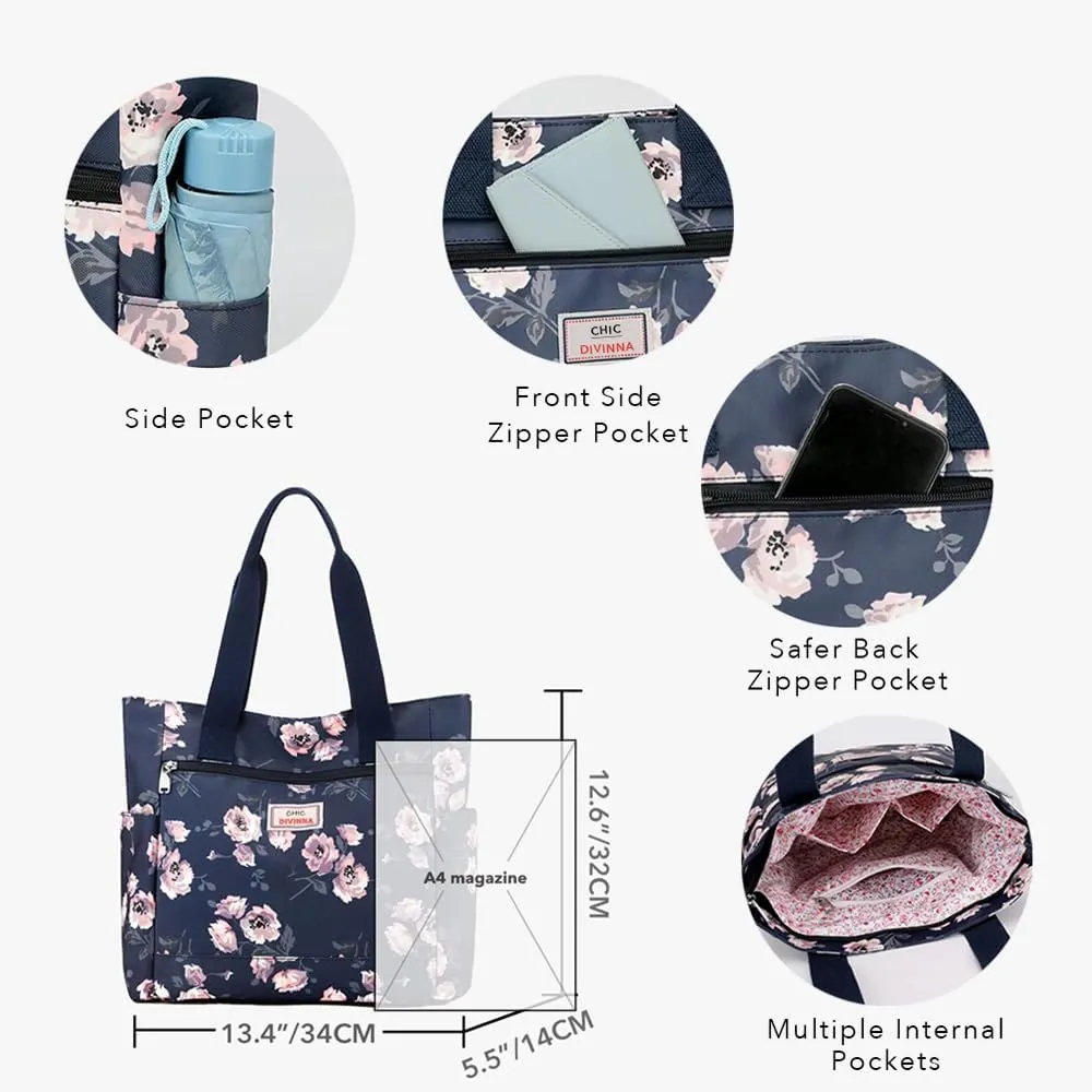 Tote Bag Medium for Women Lightweight Nylon Waterproof Everyday Shoulder Bag for Gym Travel Beach