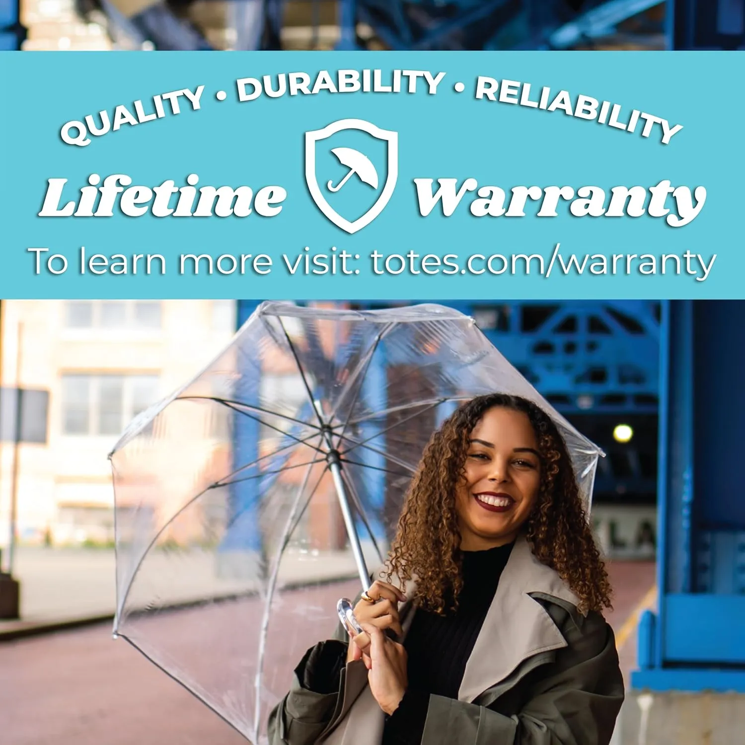 totes Adult Clear Bubble Umbrella with Dome Canopy and Lightweight Wind and Rain Protection