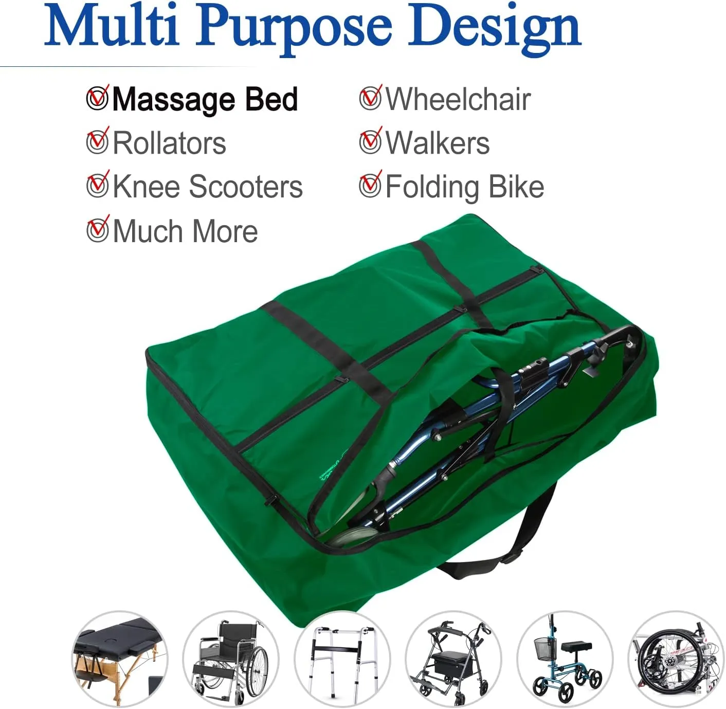 Travel Bag for Massage Bed - Massage Bed Storage Bag - for Travel Bag Folding Walkers Compact Wheelchair Bag Folding Bike Bag Walker Bag Portable (Green)