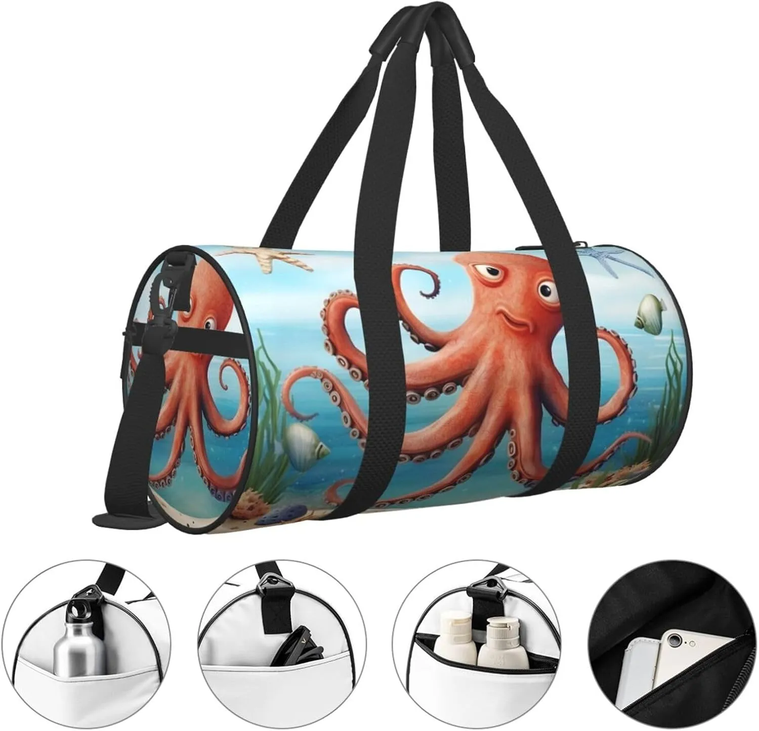 Travel Bag For Women,Beach Octopus Starfish Print Personal Item Duffle Bags,Weekend Travel Duffel Tote Bag,Travel Sport Gym Bag For Men,Airplane Travel Essentials For Flying