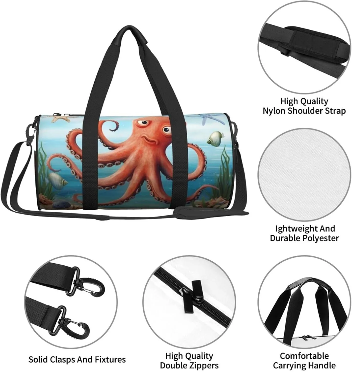 Travel Bag For Women,Beach Octopus Starfish Print Personal Item Duffle Bags,Weekend Travel Duffel Tote Bag,Travel Sport Gym Bag For Men,Airplane Travel Essentials For Flying