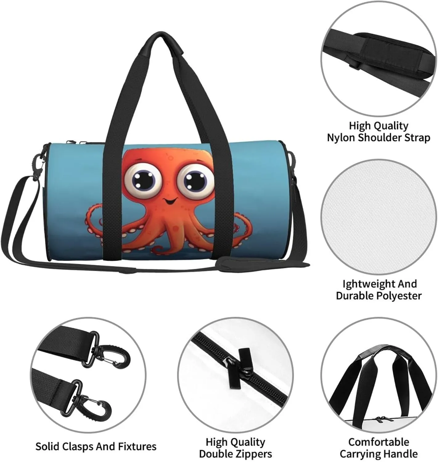 Travel Bag For Women,Big-Eyed Red Octopus Print Personal Item Duffle Bags,Weekend Travel Duffel Tote Bag,Travel Sport Gym Bag For Men,Airplane Travel Essentials For Flying
