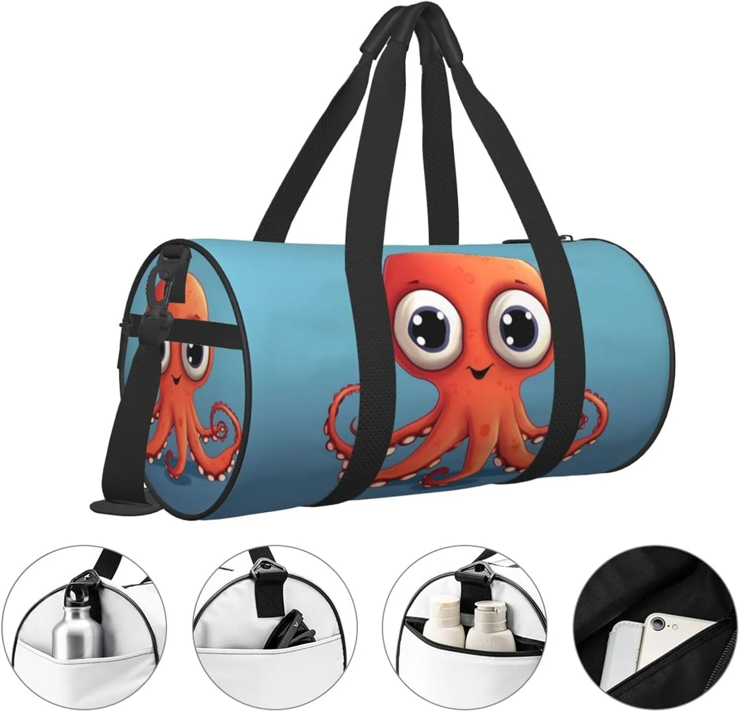 Travel Bag For Women,Big-Eyed Red Octopus Print Personal Item Duffle Bags,Weekend Travel Duffel Tote Bag,Travel Sport Gym Bag For Men,Airplane Travel Essentials For Flying