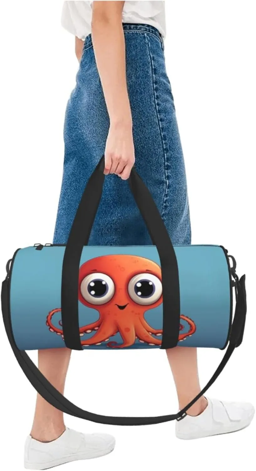 Travel Bag For Women,Big-Eyed Red Octopus Print Personal Item Duffle Bags,Weekend Travel Duffel Tote Bag,Travel Sport Gym Bag For Men,Airplane Travel Essentials For Flying