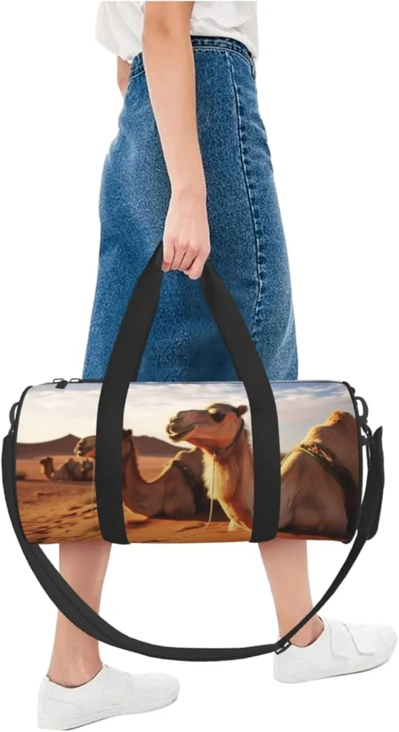 Travel Bag For Women,Camels Rest Desert Print Personal Item Duffle Bags,Weekend Travel Duffel Tote Bag,Travel Sport Gym Bag For Men,Airplane Travel Essentials For Flying