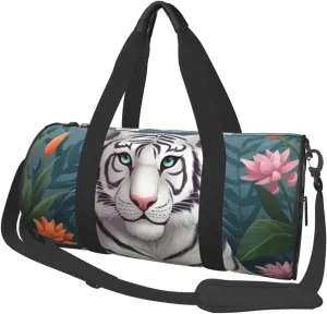 Travel Bag For Women,Cute White Tiger Print Personal Item Duffle Bags,Weekend Travel Duffel Tote Bag,Travel Sport Gym Bag For Men,Airplane Travel Essentials For Flying