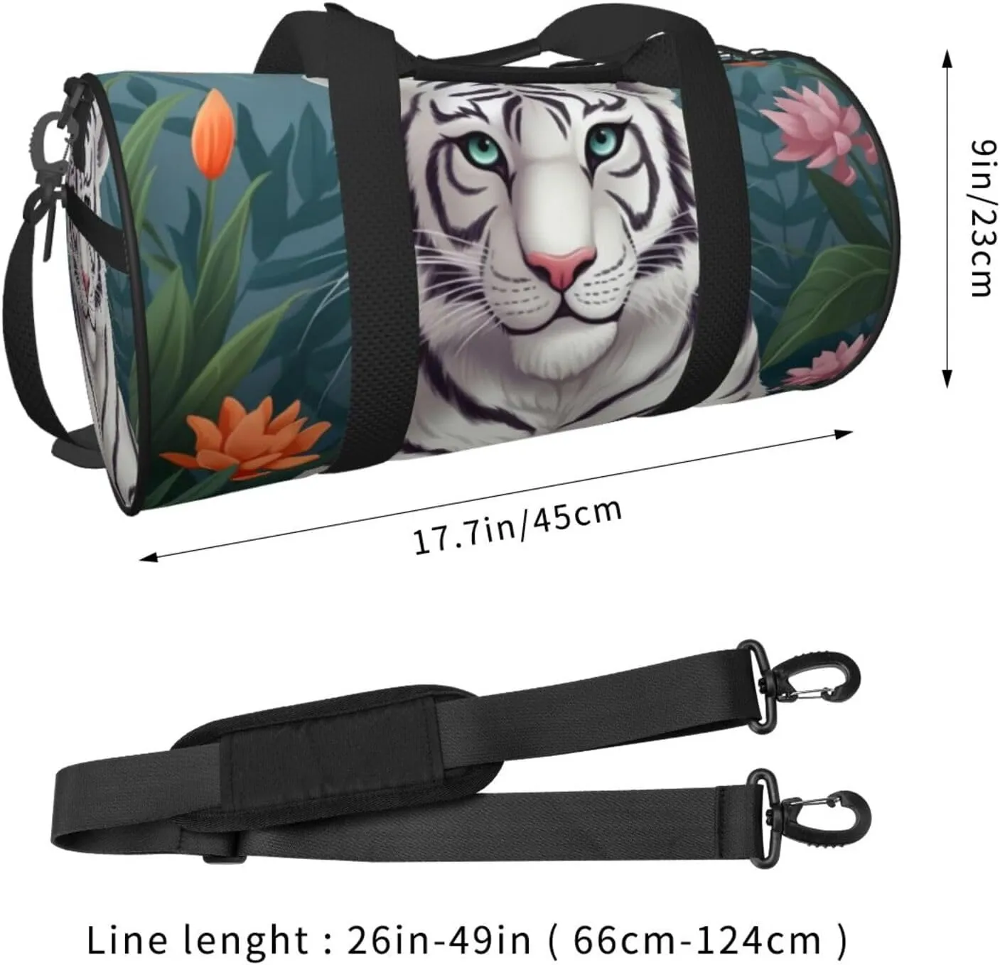 Travel Bag For Women,Cute White Tiger Print Personal Item Duffle Bags,Weekend Travel Duffel Tote Bag,Travel Sport Gym Bag For Men,Airplane Travel Essentials For Flying