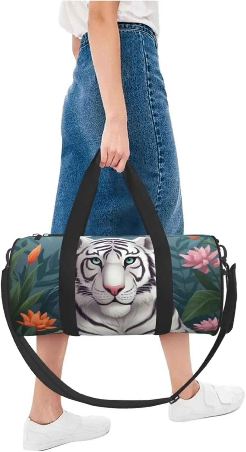 Travel Bag For Women,Cute White Tiger Print Personal Item Duffle Bags,Weekend Travel Duffel Tote Bag,Travel Sport Gym Bag For Men,Airplane Travel Essentials For Flying