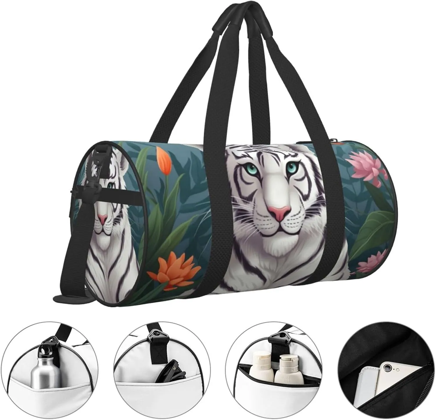 Travel Bag For Women,Cute White Tiger Print Personal Item Duffle Bags,Weekend Travel Duffel Tote Bag,Travel Sport Gym Bag For Men,Airplane Travel Essentials For Flying