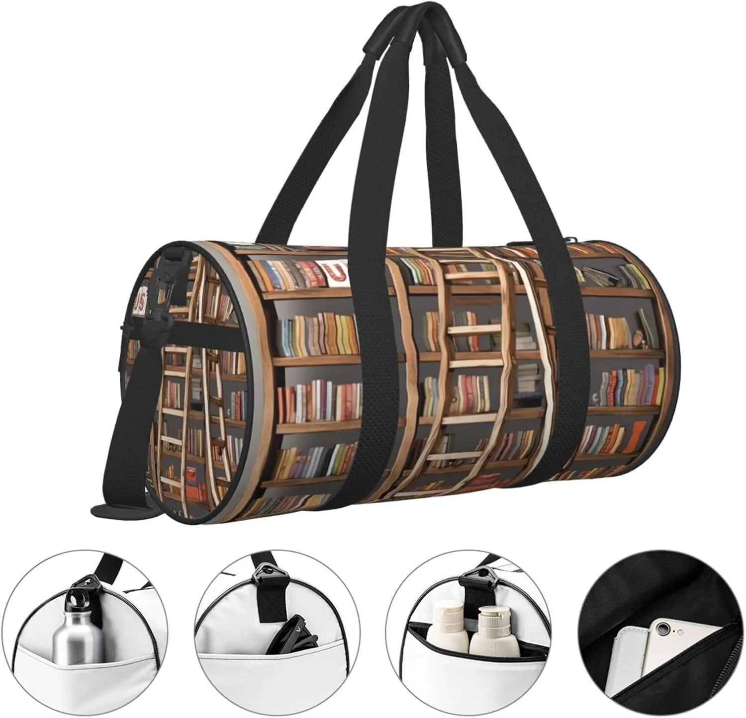 Travel Bag For Women,Funny Book Shelves Collection And Ladder Print Personal Item Duffle Bags,Weekend Travel Duffel Tote Bag,Travel Sport Gym Bag For Men,Airplane Travel Essentials For Flying
