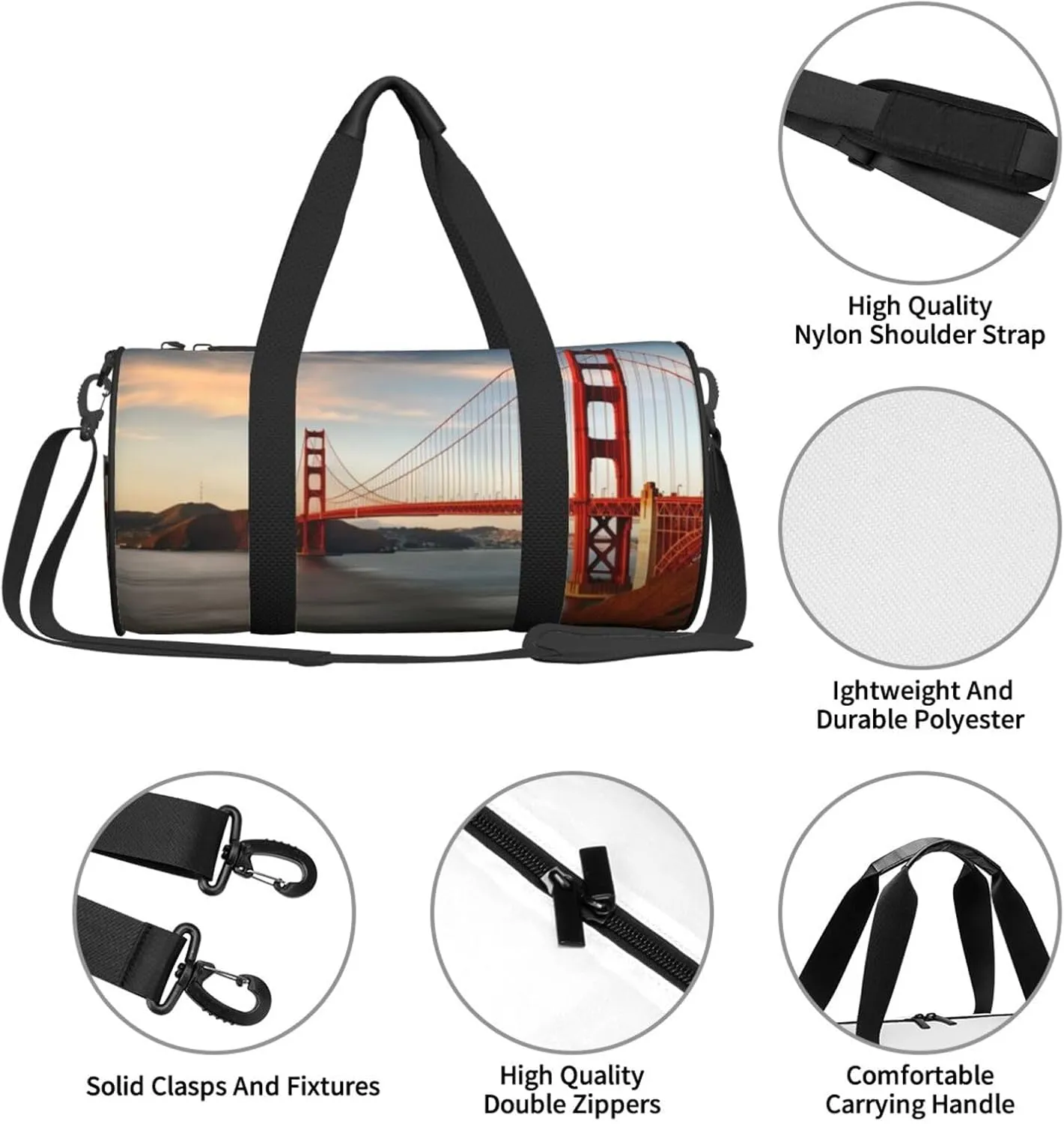 Travel Bag For Women,Golden Gate Bridge Print Personal Item Duffle Bags,Weekend Travel Duffel Tote Bag,Travel Sport Gym Bag For Men,Airplane Travel Essentials For Flying