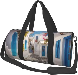 Travel Bag For Women,Greece Street Print Personal Item Duffle Bags,Weekend Travel Duffel Tote Bag,Travel Sport Gym Bag For Men,Airplane Travel Essentials For Flying