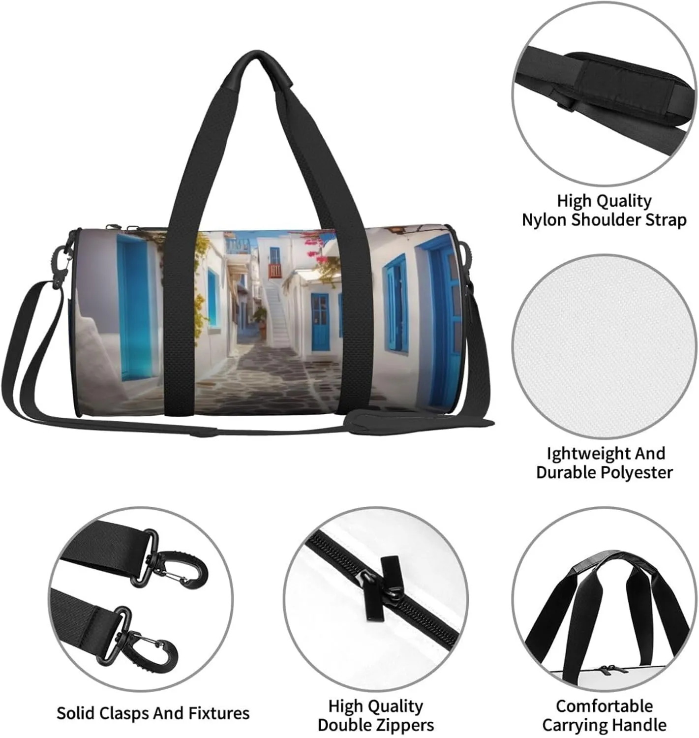 Travel Bag For Women,Greece Street Print Personal Item Duffle Bags,Weekend Travel Duffel Tote Bag,Travel Sport Gym Bag For Men,Airplane Travel Essentials For Flying