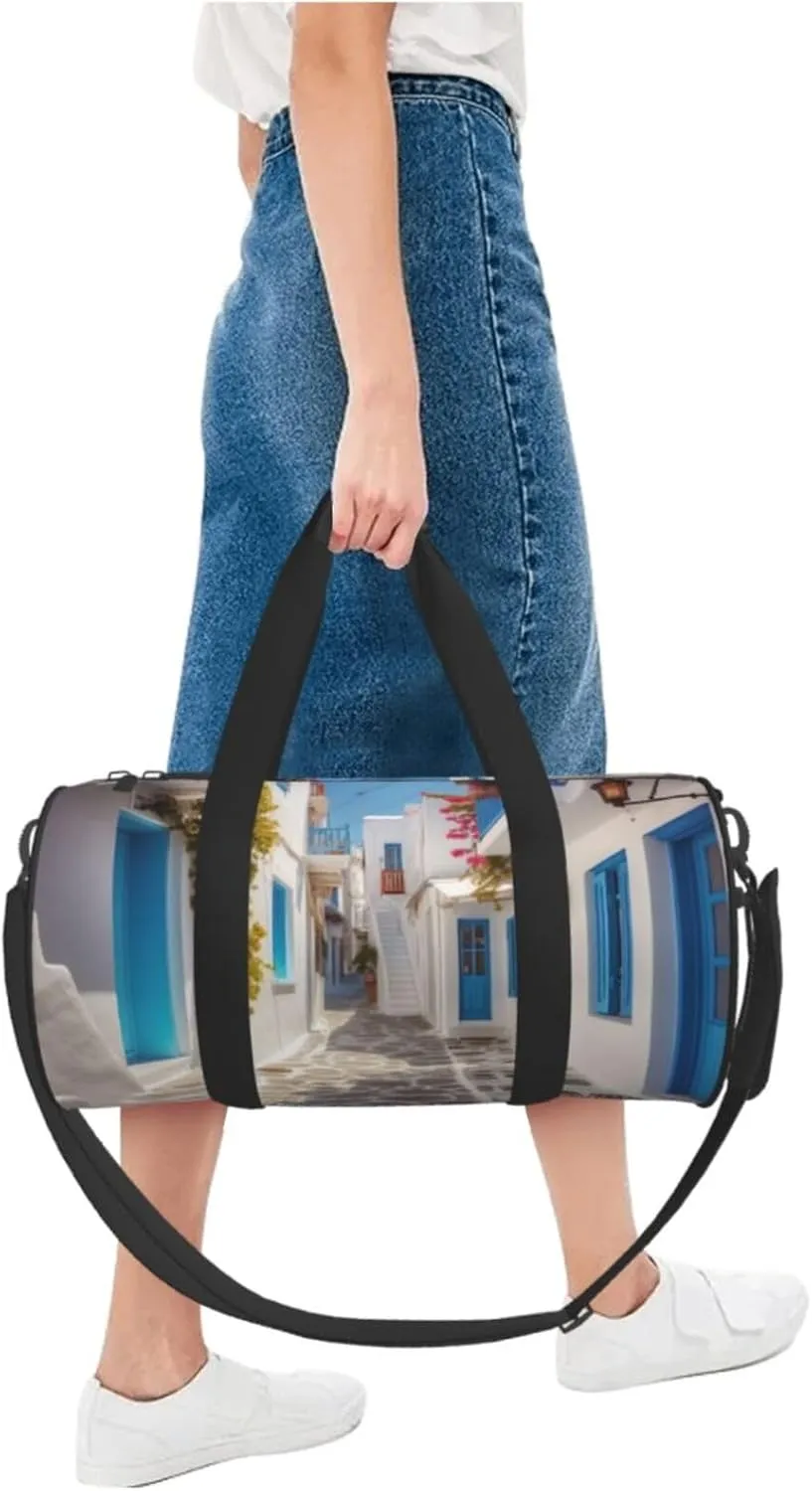 Travel Bag For Women,Greece Street Print Personal Item Duffle Bags,Weekend Travel Duffel Tote Bag,Travel Sport Gym Bag For Men,Airplane Travel Essentials For Flying