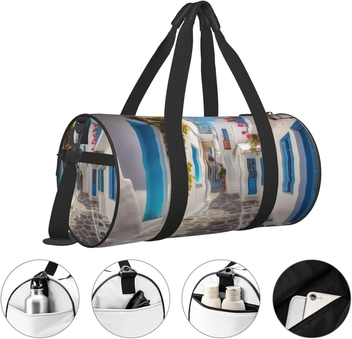 Travel Bag For Women,Greece Street Print Personal Item Duffle Bags,Weekend Travel Duffel Tote Bag,Travel Sport Gym Bag For Men,Airplane Travel Essentials For Flying