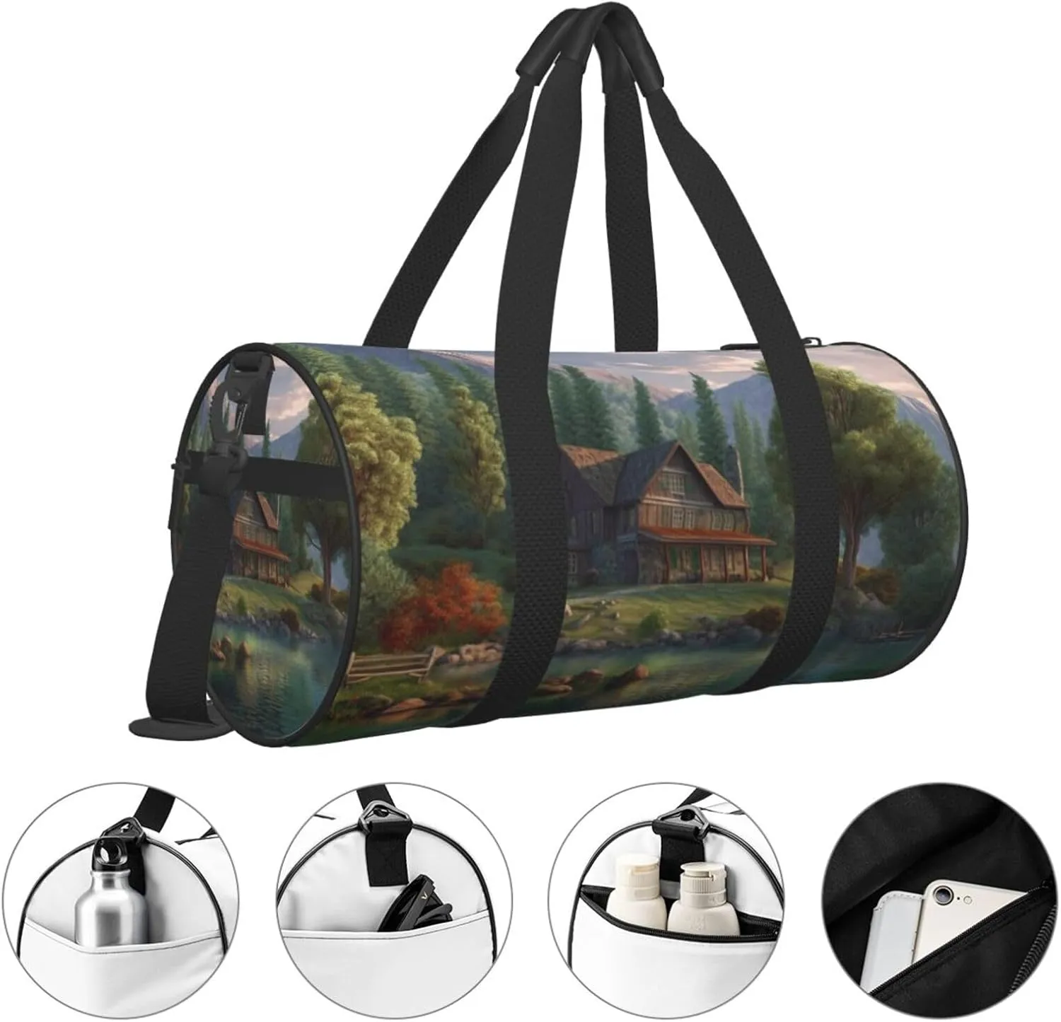 Travel Bag For Women,House By The Lake Print Personal Item Duffle Bags,Weekend Travel Duffel Tote Bag,Travel Sport Gym Bag For Men,Airplane Travel Essentials For Flying