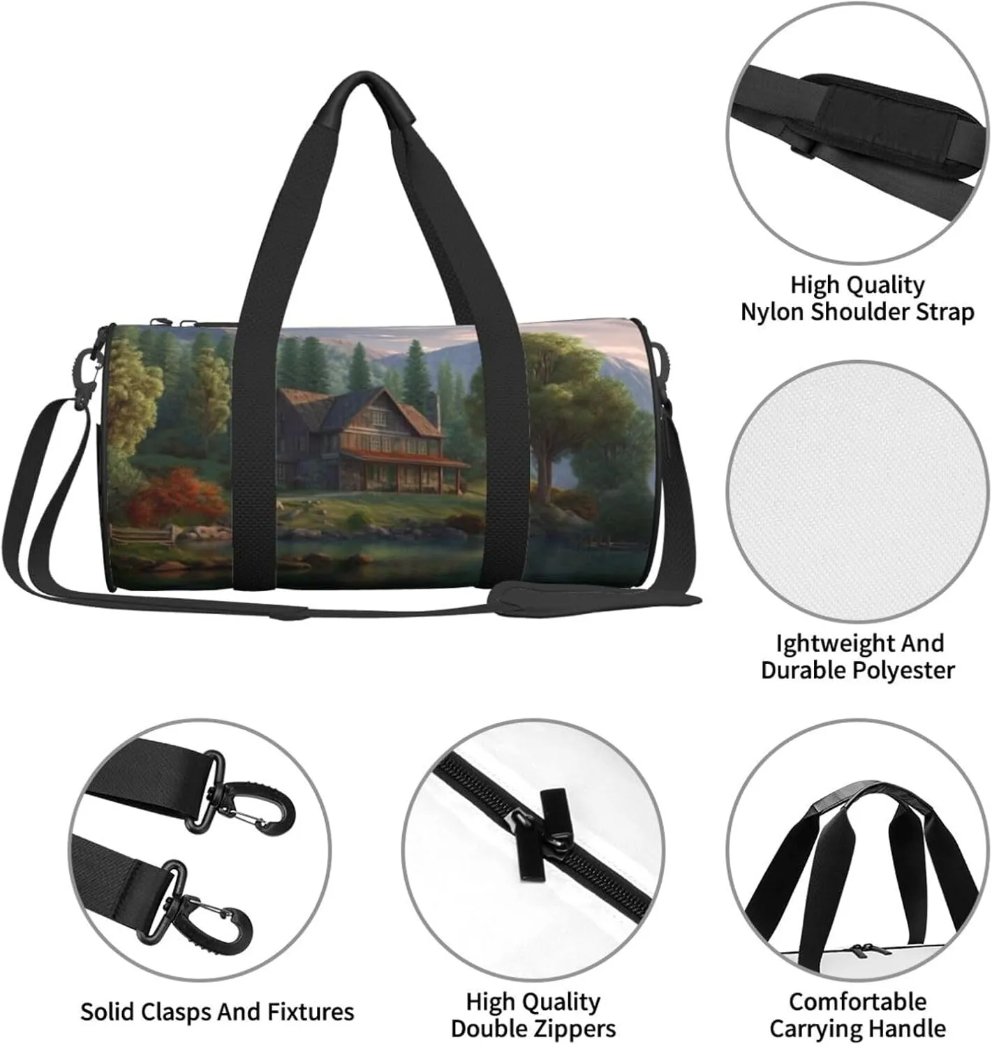 Travel Bag For Women,House By The Lake Print Personal Item Duffle Bags,Weekend Travel Duffel Tote Bag,Travel Sport Gym Bag For Men,Airplane Travel Essentials For Flying