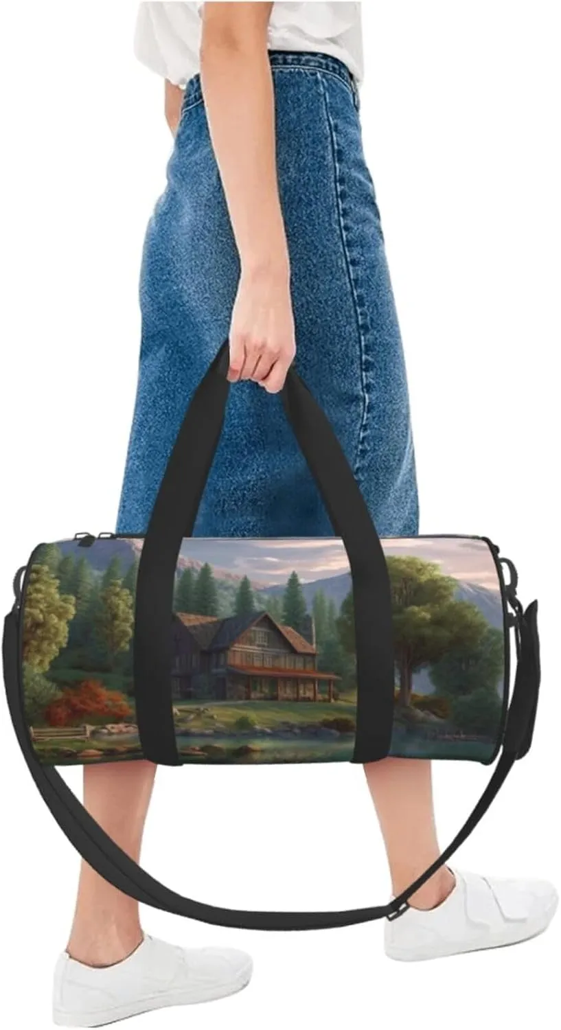 Travel Bag For Women,House By The Lake Print Personal Item Duffle Bags,Weekend Travel Duffel Tote Bag,Travel Sport Gym Bag For Men,Airplane Travel Essentials For Flying