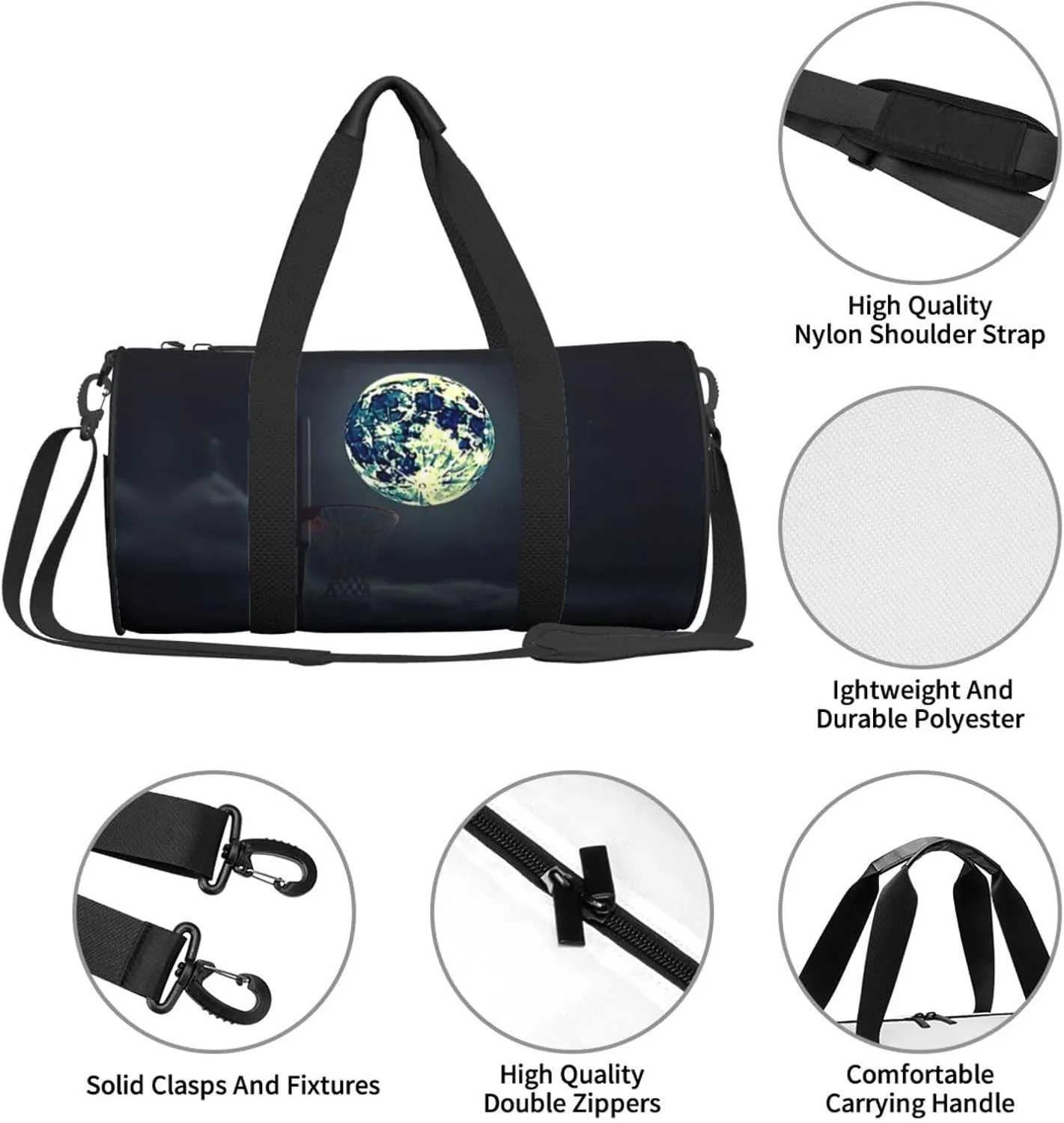 Travel Bag For Women,Moon And Basketball Print Personal Item Duffle Bags,Weekend Travel Duffel Tote Bag,Travel Sport Gym Bag For Men,Airplane Travel Essentials For Flying