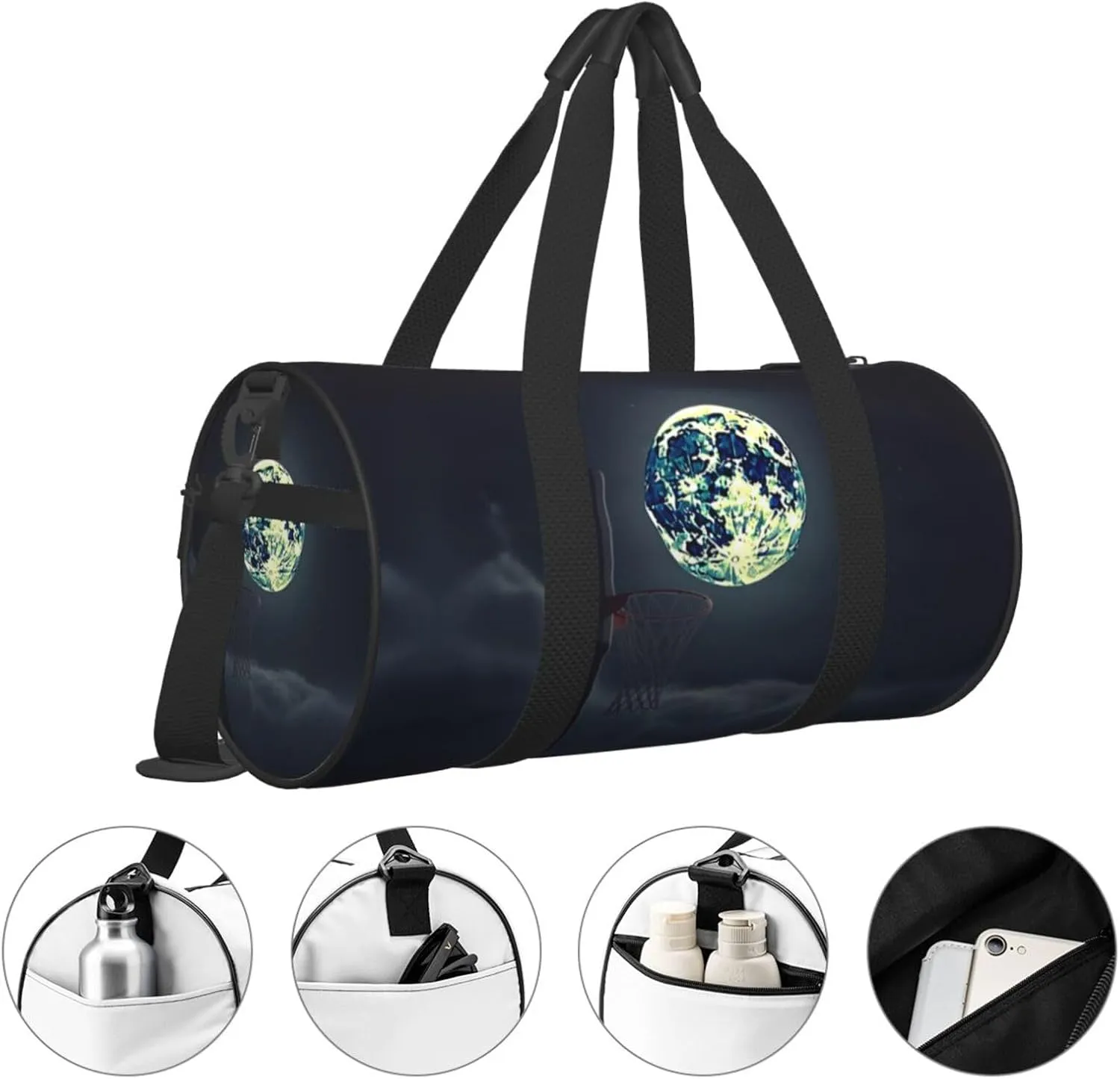 Travel Bag For Women,Moon And Basketball Print Personal Item Duffle Bags,Weekend Travel Duffel Tote Bag,Travel Sport Gym Bag For Men,Airplane Travel Essentials For Flying