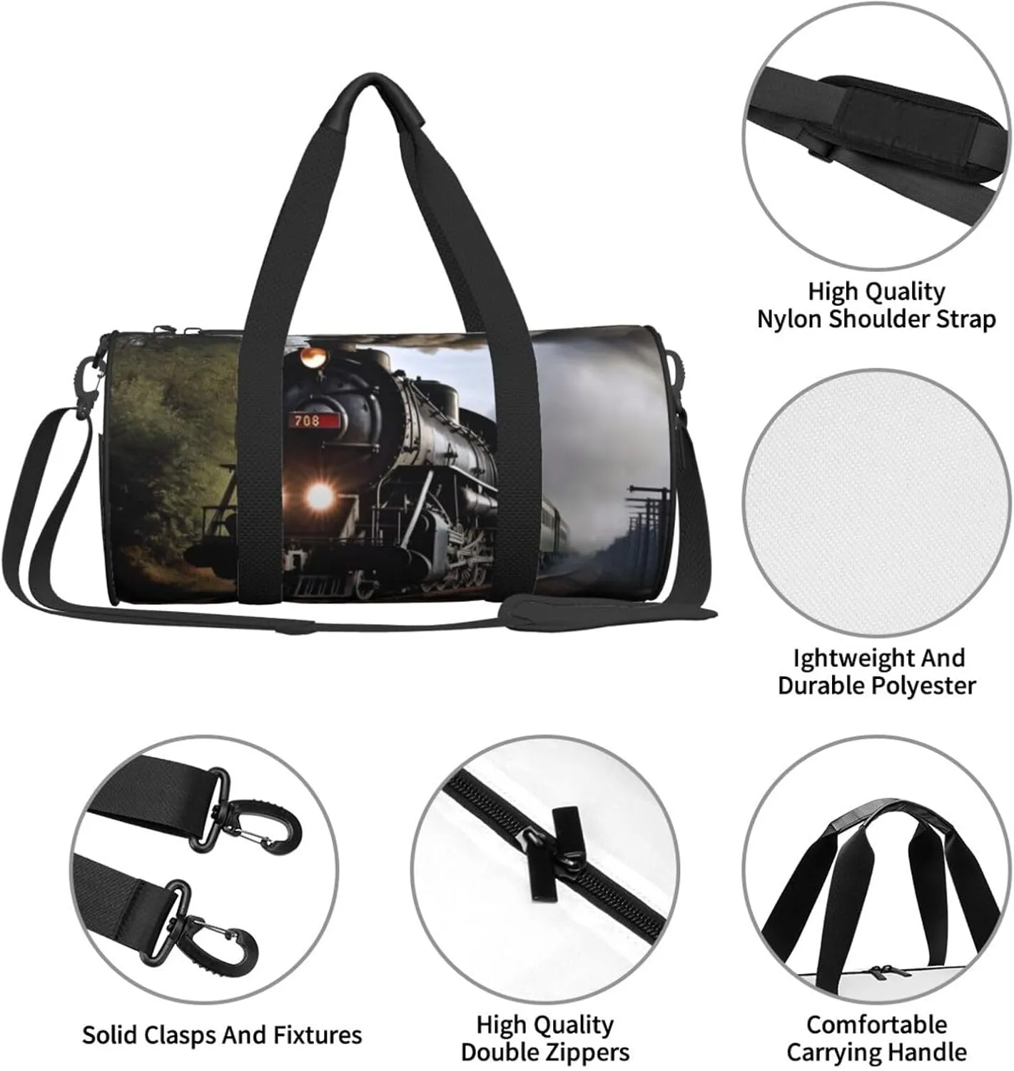 Travel Bag For Women,Steam Train Print Personal Item Duffle Bags,Weekend Travel Duffel Tote Bag,Travel Sport Gym Bag For Men,Airplane Travel Essentials For Flying
