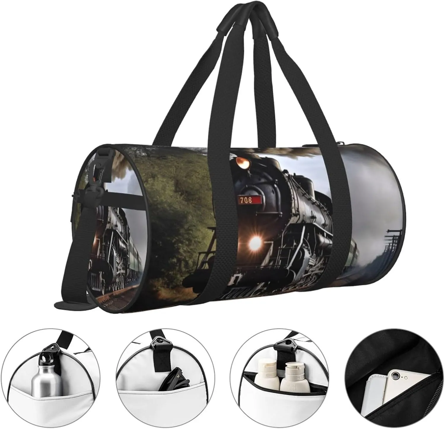 Travel Bag For Women,Steam Train Print Personal Item Duffle Bags,Weekend Travel Duffel Tote Bag,Travel Sport Gym Bag For Men,Airplane Travel Essentials For Flying
