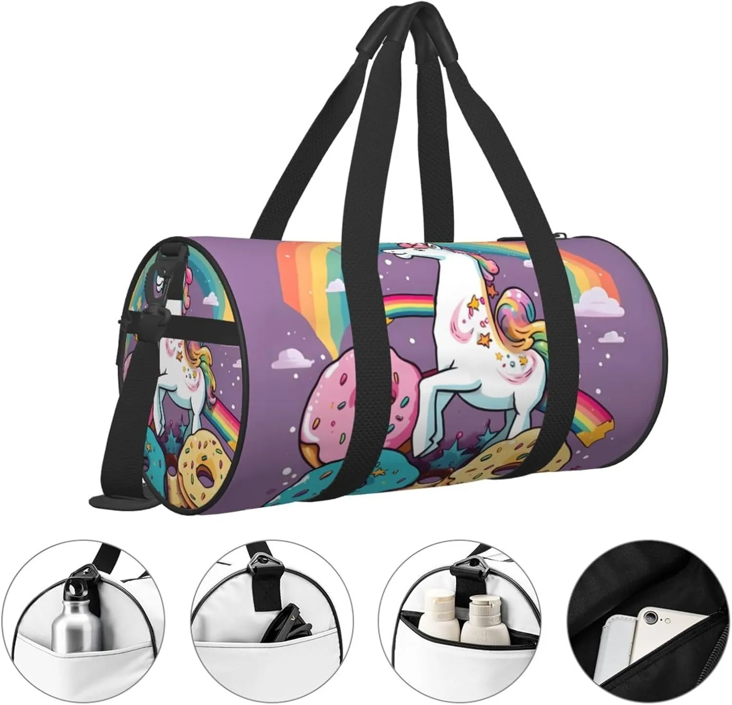 Travel Bag For Women,Unicorns Doughnut Rainbow Print Personal Item Duffle Bags,Weekend Travel Duffel Tote Bag,Travel Sport Gym Bag For Men,Airplane Travel Essentials For Flying