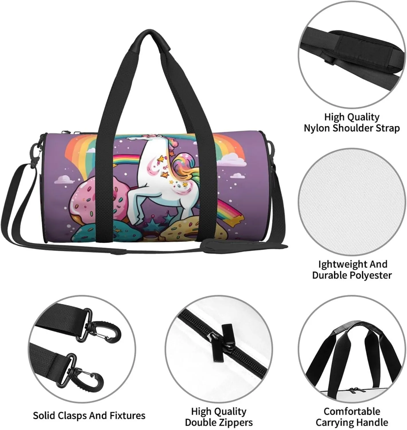 Travel Bag For Women,Unicorns Doughnut Rainbow Print Personal Item Duffle Bags,Weekend Travel Duffel Tote Bag,Travel Sport Gym Bag For Men,Airplane Travel Essentials For Flying