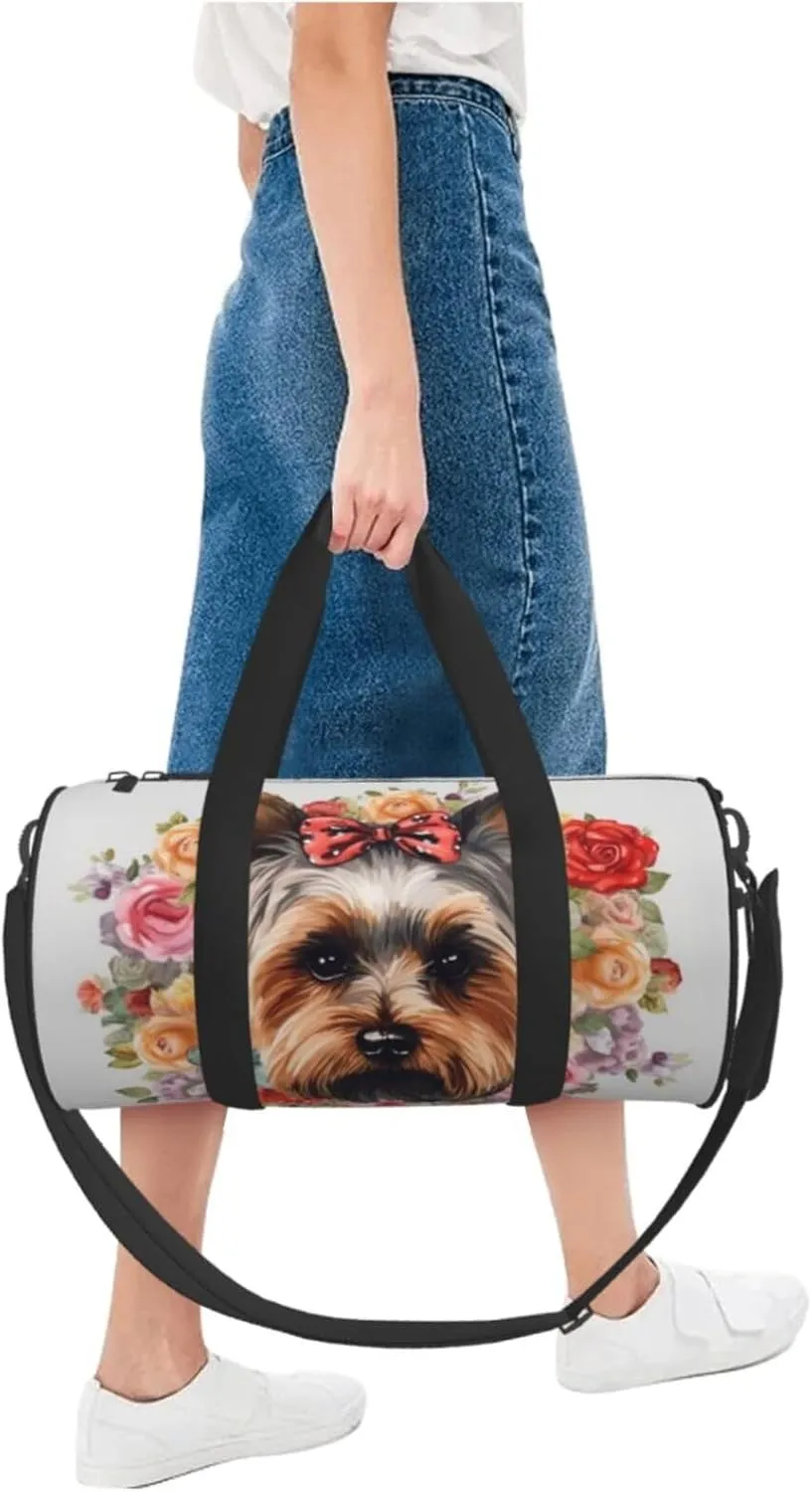 Travel Bag For Women,Yorkie Floral Print Personal Item Duffle Bags,Weekend Travel Duffel Tote Bag,Travel Sport Gym Bag For Men,Airplane Travel Essentials For Flying