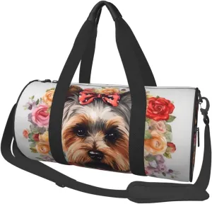Travel Bag For Women,Yorkie Floral Print Personal Item Duffle Bags,Weekend Travel Duffel Tote Bag,Travel Sport Gym Bag For Men,Airplane Travel Essentials For Flying
