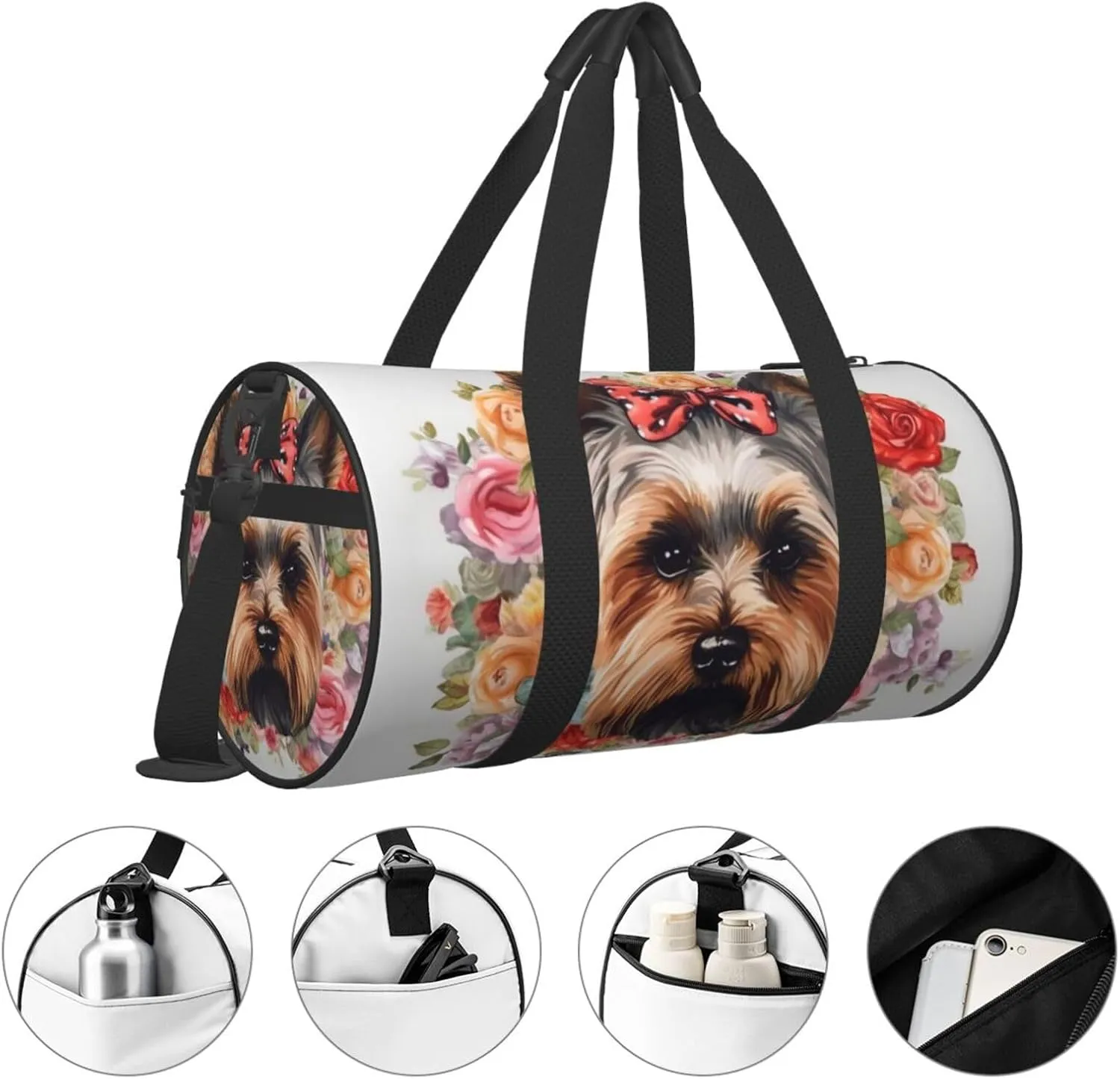Travel Bag For Women,Yorkie Floral Print Personal Item Duffle Bags,Weekend Travel Duffel Tote Bag,Travel Sport Gym Bag For Men,Airplane Travel Essentials For Flying